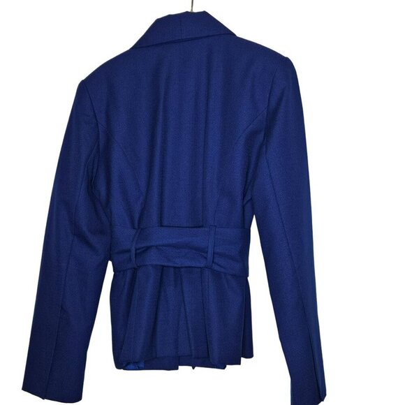 Chadwicks Collection NWOT Womens Blue Wool Blend Belted Blazer Jacket Peplum 8 - Picture 2 of 11
